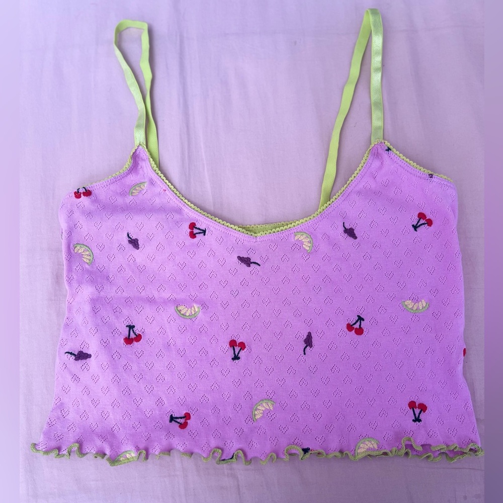 Out From Under Purple Top with Fruit Embroidery